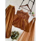 Generic Women's Silk Embroidered Sleeveless Round Kurti With Palazzo Pant and Dupatta Set (Brown)