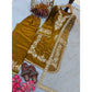 Generic Women's Silk Embroidered 3/4th Sleeve Round Kurti With Palazzo Pant and Dupatta Set (Gold)