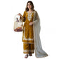 Generic Women's Silk Embroidered 3/4th Sleeve Round Kurti With Palazzo Pant and Dupatta Set (Gold)