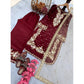 Generic Women's Silk Embroidered 3/4th Sleeve Round Kurti With Palazzo Pant and Dupatta Set (Maroon)