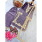 Generic Women's Silk Embroidered 3/4th Sleeve Round Kurti With Palazzo Pant and Dupatta Set (Purple)