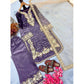 Generic Women's Silk Embroidered 3/4th Sleeve Round Kurti With Palazzo Pant and Dupatta Set (Purple)