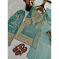 Generic Women's Silk Embroidered 3/4th Sleeve Round Kurti With Sharara Pant and Dupatta Set (Sea Green)