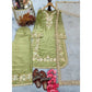 Generic Women's Silk Embroidered 3/4th Sleeve Round Readymade Kurti With Palazzo Pant and Dupatta Set (Pista)