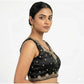 Generic Women's Silk Embroidered V-Neck Sleeveless Readymade Padded Blouse (Black, Size 38)