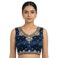 Generic Women's Silk Embroidered V-Neck Sleeveless Readymade Padded Blouse (Blue, Size 38)