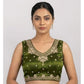 Generic Women's Silk Embroidered V-Neck Sleeveless Readymade Padded Blouse (Mahendi, Size 38)