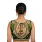 Generic Women's Silk Embroidered V-Neck Sleeveless Readymade Padded Blouse (Mahendi, Size 38)