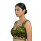 Generic Women's Silk Embroidered V-Neck Sleeveless Readymade Padded Blouse (Mahendi, Size 38)