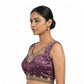 Generic Women's Silk Embroidered V-Neck Sleeveless Readymade Padded Blouse (Purple, Size 38)