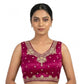 Generic Women's Silk Embroidered V-Neck Sleeveless Readymade Padded Blouse (Pink, Size 38)