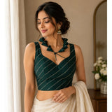 Generic Women's Silk Embellished Sweetheart Neck Sleeveless Readymade Padded Blouse (Green, Size 38)