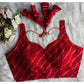 Generic Women's Silk Embellished Sweetheart Neck Sleeveless Readymade Padded Blouse (Red, Size 38)