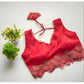 Generic Women's Silk Embroidered Sweetheart Neck Sleeveless Readymade Padded Blouse (Red, Size 38)