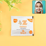 Papaya Face Wash sachet pack with fresh papaya fruit image