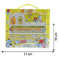 Size illustration of cartoon printed pencil box stationery set for kids