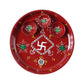 Three diyas arranged on vibrant hand-painted pooja thali for festivals