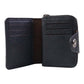 Accordion-style interior of black card holder wallet showing card organizer