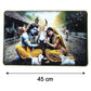 Vibrant Radha Krishna pastoral artwork in wooden wall frame