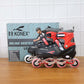 Adjustable inline skates placed outdoors, suitable for fitness skating