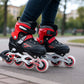 Front view of red adjustable inline skates medium size with triple closure system