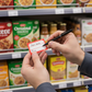 Detail view of red self-adhesive label sticker sheet