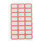 Single sheet showing multiple red and white self-adhesive rectangular label stickers