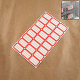 Sheet of red and white self-adhesive rectangular label stickers arranged neatly