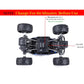 Spark Tots Rock Crawler RC Truck climbing over rough rocks with ease.