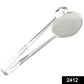 Close-up of the stainless steel frying filter spoon's clip mechanism.