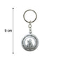 Front view of Mahakal keychain with detailed engraving and Trishul motif.