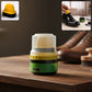 Black shoe polish cream container with built-in sponge applicator