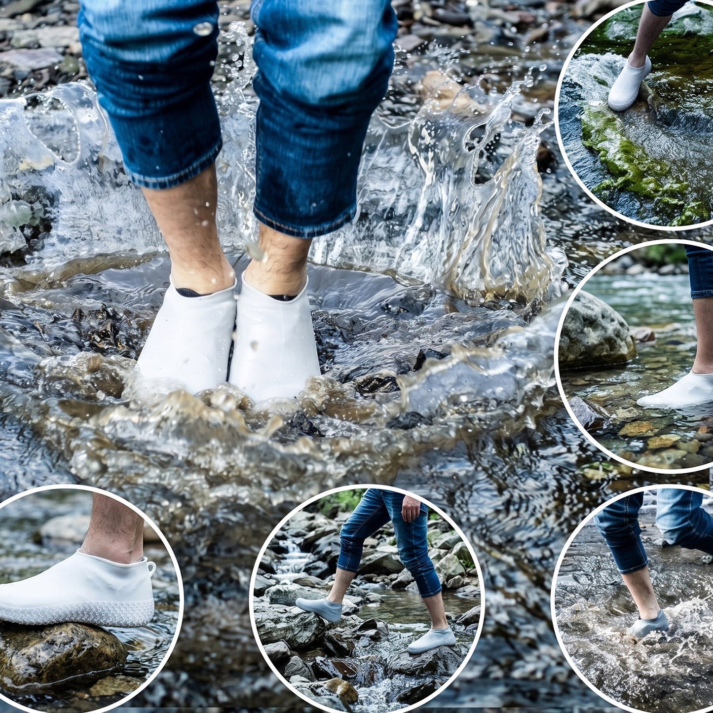 Reusable non-slip silicone shoe cover in white