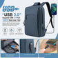 Close-up of the durable fabric and USB port on the travel backpack
