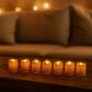 LED tealight candles arranged on festive table setting