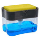 Angled shot of the modern 2-in-1 soap dispenser with a sponge, ready for kitchen use.