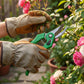 Close-up view of the rust-resistant stainless steel blades of Cisora garden pruners.