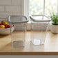 Multiple plastic kitchen containers stacked for compact storage