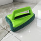 Detail of the triangular head design of the tile scrubber for reaching tough corners.