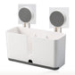 Storage bin set for toothbrush organization in bathroom with adhesive mount