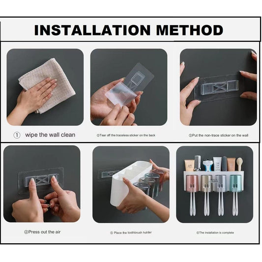Durable plastic wall mounted toothbrush holder with storage for grooming accessories