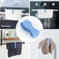 Towel clips holding towels on a rack in a bathroom setting