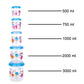 Full set of 5 transparent plastic containers neatly arranged in a modern kitchen.