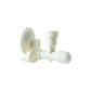 White plastic soap dispenser mounted on bathroom wall with suction cup