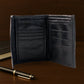 Close-up of stitching detail on genuine leather slim bi-fold wallet