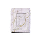 Compact card holder wallet featuring marble texture and snap closure