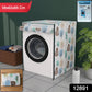 Front view of a white PEVA washing machine cover with a zipper design.