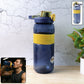 Front view of sports water bottle 1400ml with flip lock lid and straw