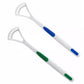 Detailed view of the ergonomic design and silica handle of the tongue cleaner.