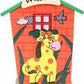 Top view of the cartoon house wooden piggy bank, highlighting its compact size.